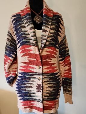 Lucky Brand Aztec Southwestern Oversized Cotton Cardigan Small